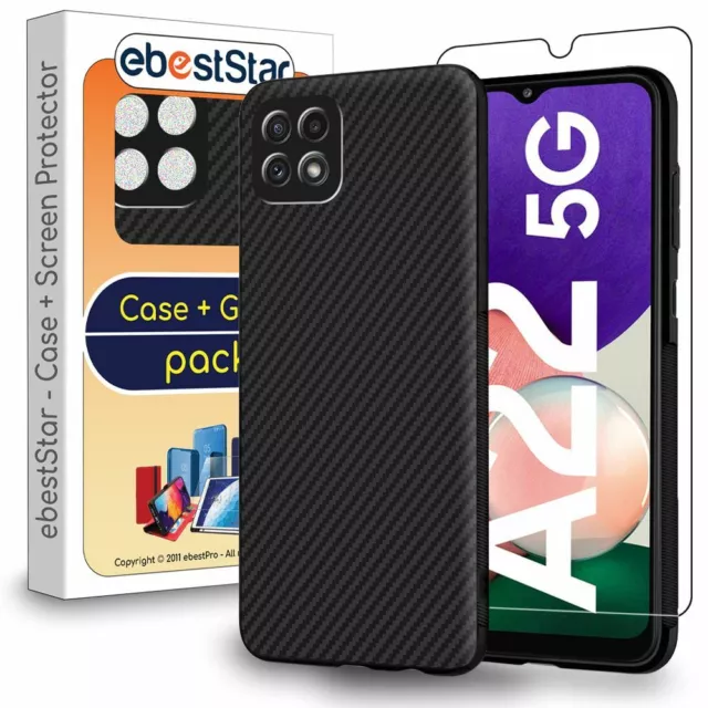 Coque + VERRE Trempé pour Samsung Galaxy A22 5G Etui Motif Fibre Carbone TPU Coque + VERRE Trempé pour Samsung Galaxy A22 5G Etui Motif Fibre Carbone TPU
