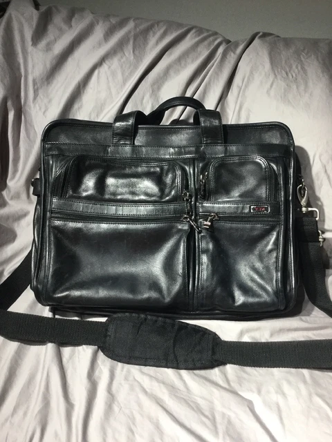 TUMI Alpha Black Leather Expandable Laptop Briefcase Style 96060D4 Messenger