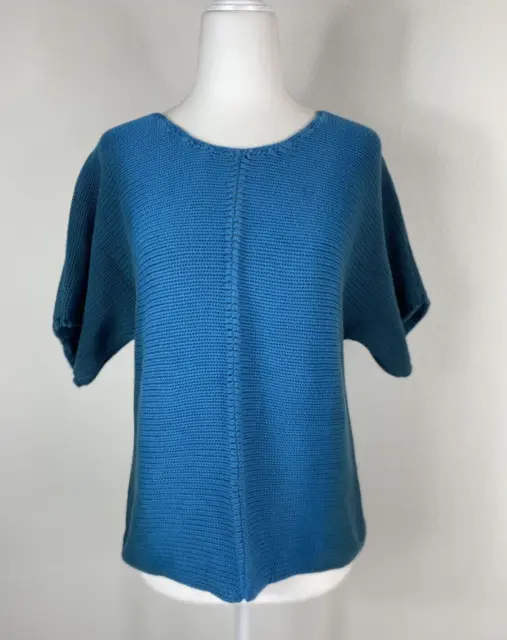 J Jill Blue Ombre Sweater Short Sleeve Cable Knit Site Petite M