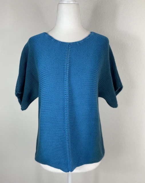 J Jill Blue Ombre Sweater Short Sleeve Cable Knit Site Petite M