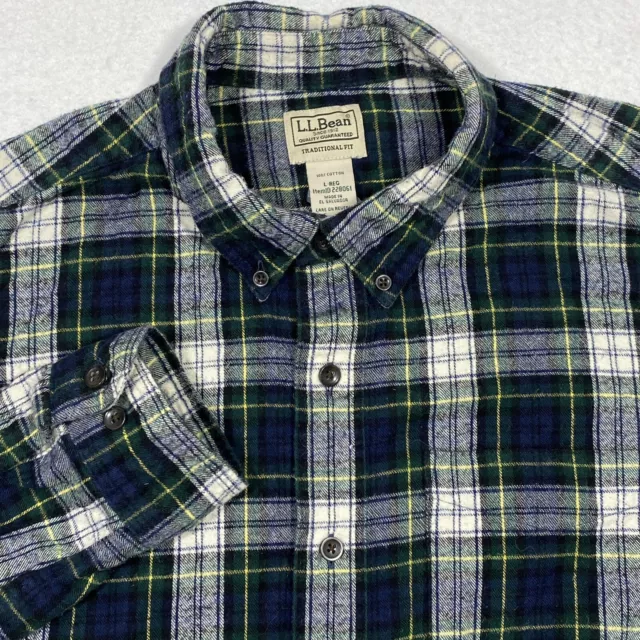 LL Bean Long Sleeve Flannel Shirt Men’s Size Large Blue & Green Tartan Plaid