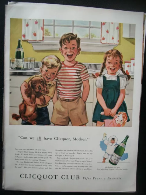 1942 VTG Original Magazine Ad Clicquot Club Soda Can We All Have It Mother
