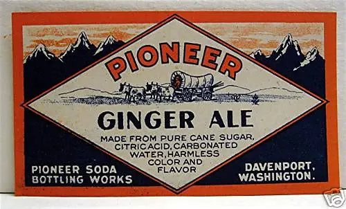 Pioneer Ginger Ale Old Soda Label Davenport Washington