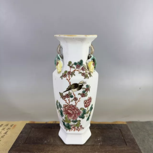 Chinese Porcelain Qing Dynasty Guangxu Famille Rose Flowers and Birds Vase 9.05"