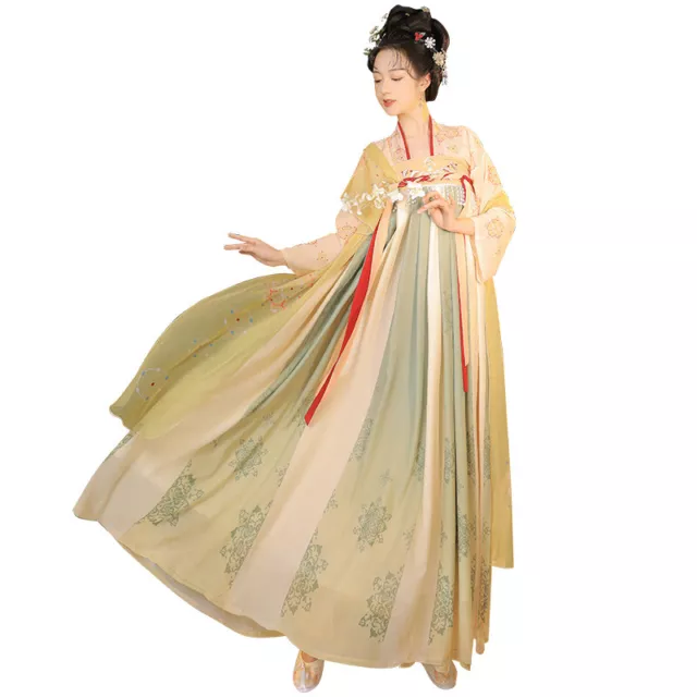 Donna Hanfu Abito Maxi Antico Cinese Costume Perline Floreale Cosplay Completo
