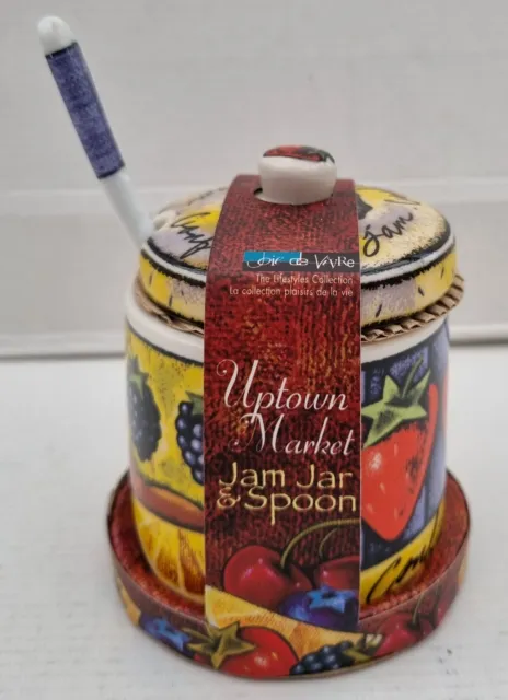 MSC Joie De Vivre Confiture Fruit Jam Jar Ceramic Canister with Lid and Spoon