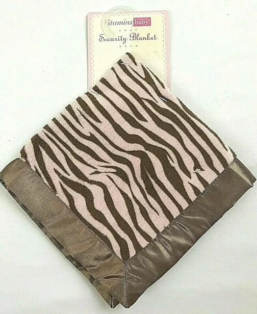 Vitamins Baby Pink & Brown Zebra Print Security Blanket Lovey Satin Trim Minky