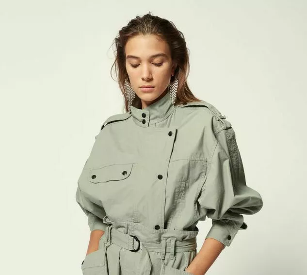 $595 Etoile Isabel Marant Zonca Jacket Cotton Overall Utility Green M New 227805