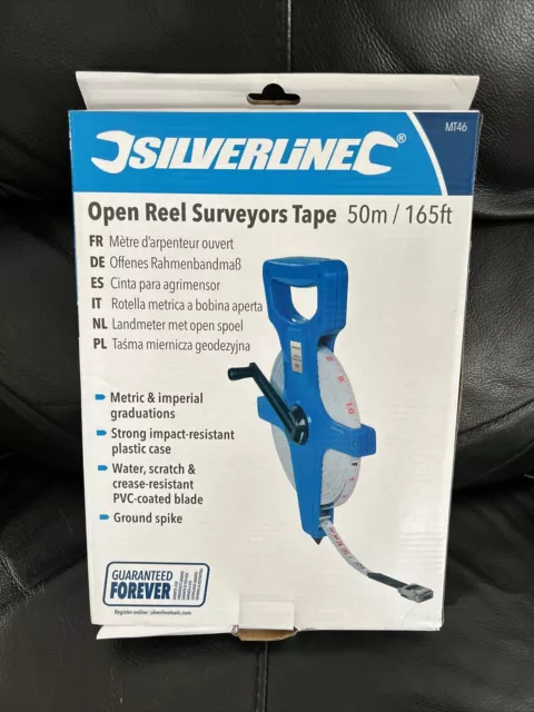 Silverline MT46 Open Reel Fiber Surveyors Tape - 50m - 165ft - New In Box