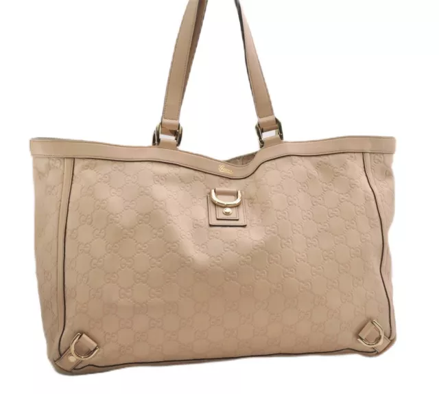 Authentic GUCCI Guccissima Abbey GG Shoulder Tote Bag Leather 141472 Beige 0108G