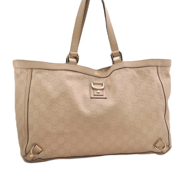 Authentic GUCCI Guccissima Abbey GG Shoulder Tote Bag Leather 141472 Beige 0108G Authentic GUCCI Guccissima Abbey GG Shoulder Tote Bag Leather 141472 Beige 0108G