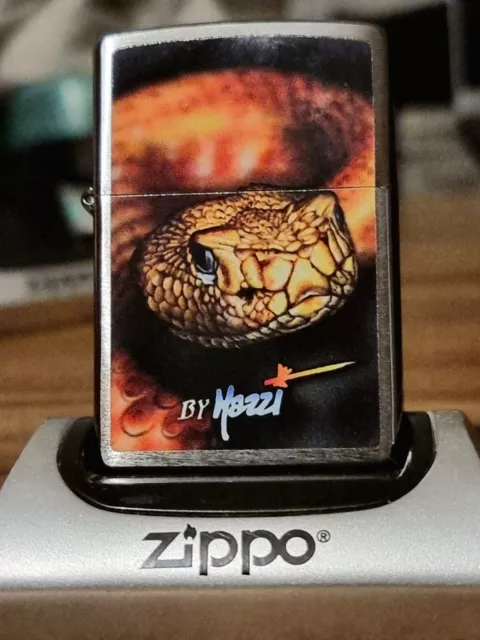 Mazzi Snake Design To The Front Of A Brushed Chrome Zippo Lighter (1034) Bnib.