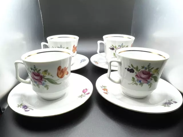 Jlmenau Graf von Henneberg German Democratic Rep Floral Cups & Saucers