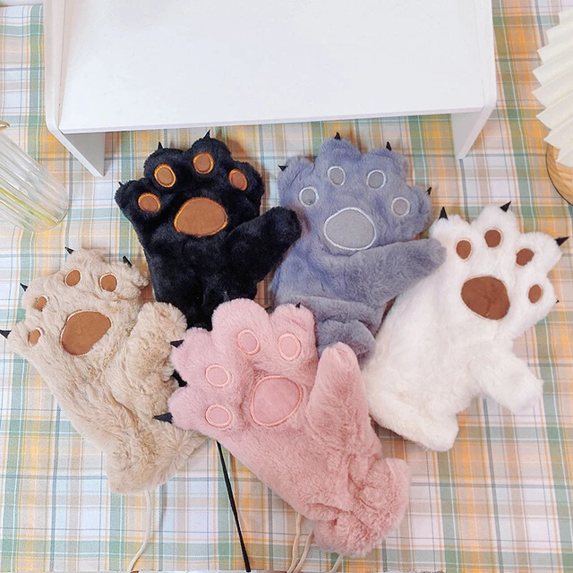 Gant Chat Griffe, Gants Sans Doigts Mitaine Femme Patte de Chat Mignon Gants en Peluche Gants D
