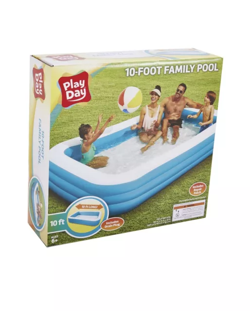 Play Day Inflatable 10 Foot Rectangular Family Pool 120"x72"x22" READY TO SHIP