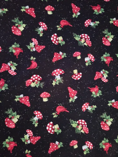 BTY X 45"W Fabric Black Mushroom Cardinal Toss By Wilmington Quilting Sewing