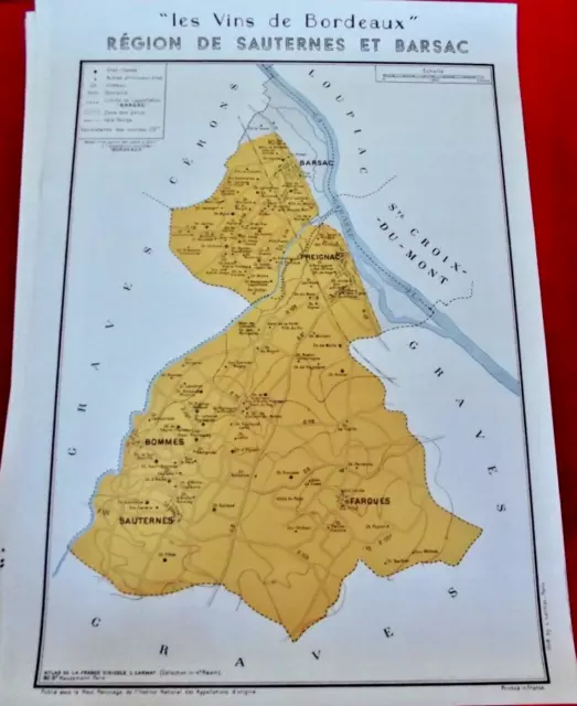 Carte représentant France Vinicole Bordeaux Château d'Yquem Sauternes Bellevue