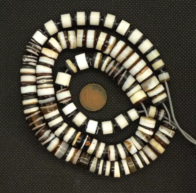 54cm Lot Perles Verre Agate Ancien Collier Yemen Antique Ethnic Glass Trade Bead