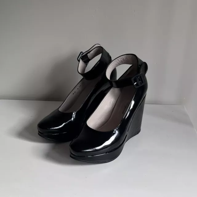 Robert Clergerie Black Patent Leather Platform Wedges Shoes VGC 4 (3.5).