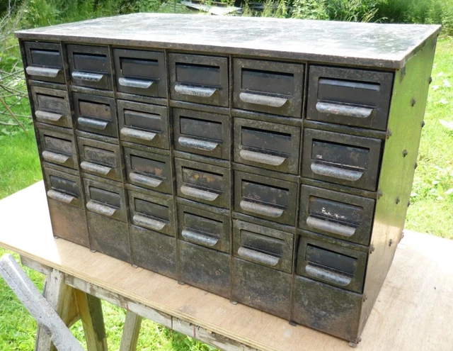 Vintage / Antique Industrial Black Steel Engineers 24 Drawer Cabinet One of Two