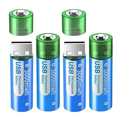 Batterie Ricaricabili USB AA 3000 mWh - 4 Batteria 1.5V agli ioni di (l2S)