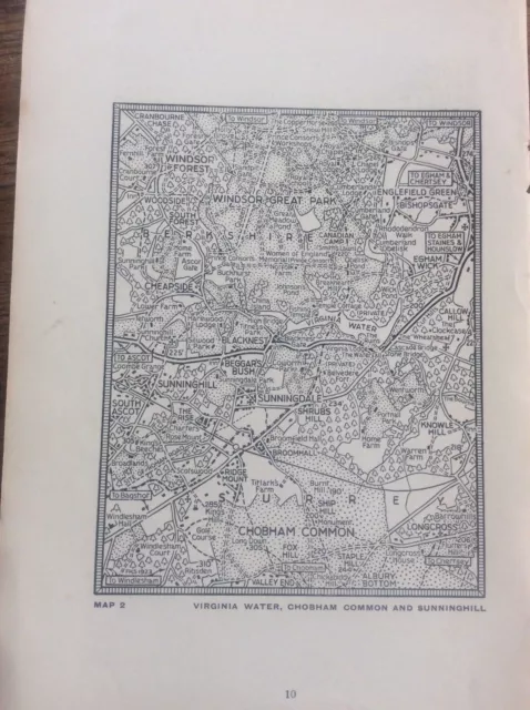 Virginia Water Sunninghill Chobham c1920 Map London South of the Thames 5.25x4”