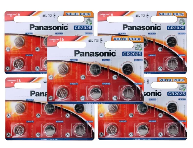 30 x Panasonic CR2025 Battery 3V Lithium Coin Cell Toys Car Keys Remote