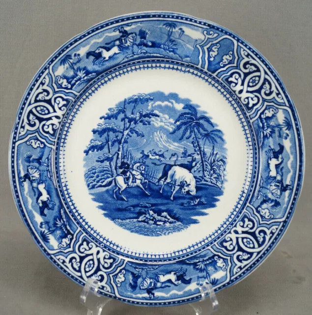 George Jones Toro Pattern Dark Blue Transferware 10 1/2 Inch Plate C.1891-1921