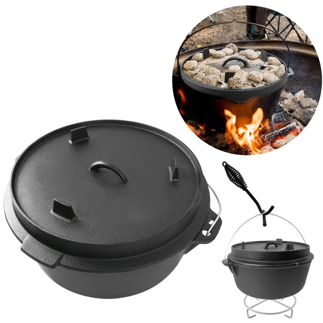 Dutch Oven Set Deckelheber BBQ Gusstopf Grill Gusseisen Feuertopf Kochtopf 4.2L