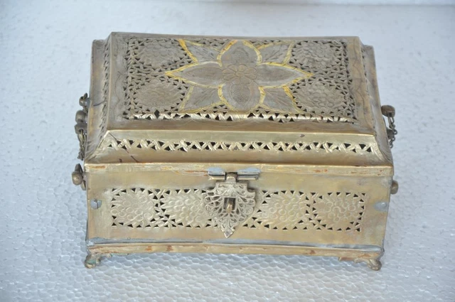 Old Brass Fine Jali Cut Work Handcrafted 12 Compartment Betel Nut Box