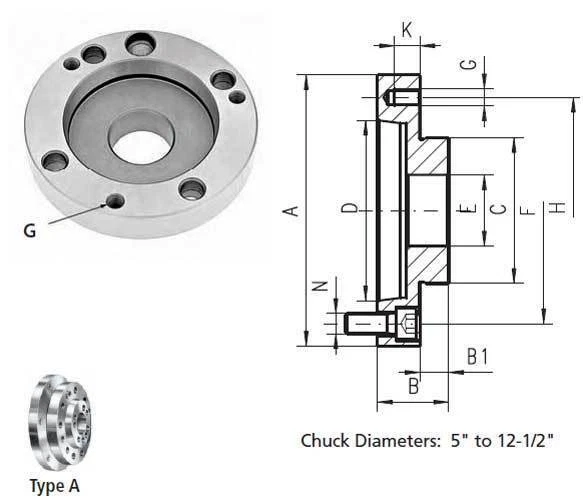 Bison-Bial A1/A2-4 Type A Finished Adapter Plate for 5" SET-TRU Lathe Chuck
