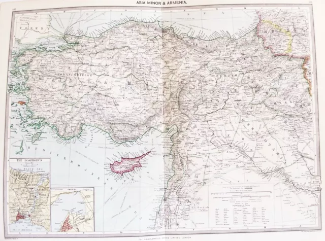 OLD ANTIQUE MAP ASIA MINOR TURKEY ARMENIA BOSPHORUS c1906 by PHILIP