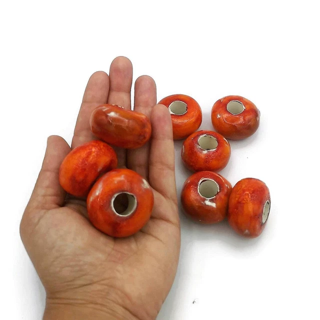 8Pc Large Hole Beads, Handmade Ceramic Macrame Beads Extra Large 40mm Diameter