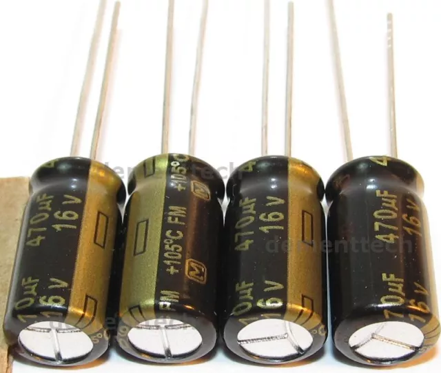 4x Panasonic FM 470uF 16v Low-ESR radial capacitors caps 105C 8mm 8x15