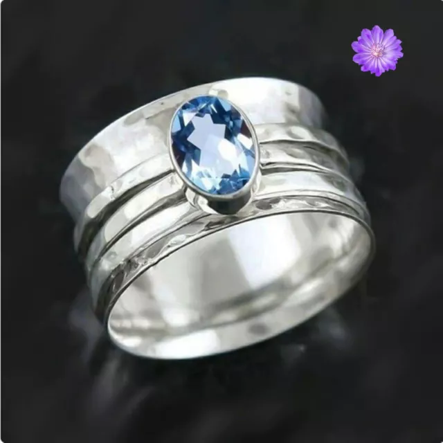 Blue topaz Spinner Ring Band 925 Sterling Silver Handmade Ring Jewelry All Size