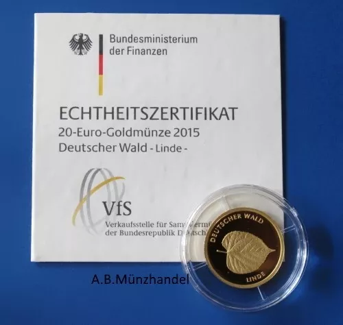 Deutschland 2015 20 Euro Gold - Deutscher Wald - Linde - A, D, F, G oder J