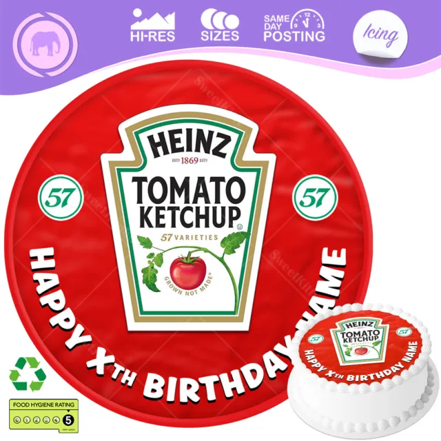 Heinz Tomato Ketchup Sauce Cake Topper Birthday Round Personalised Edible Icing