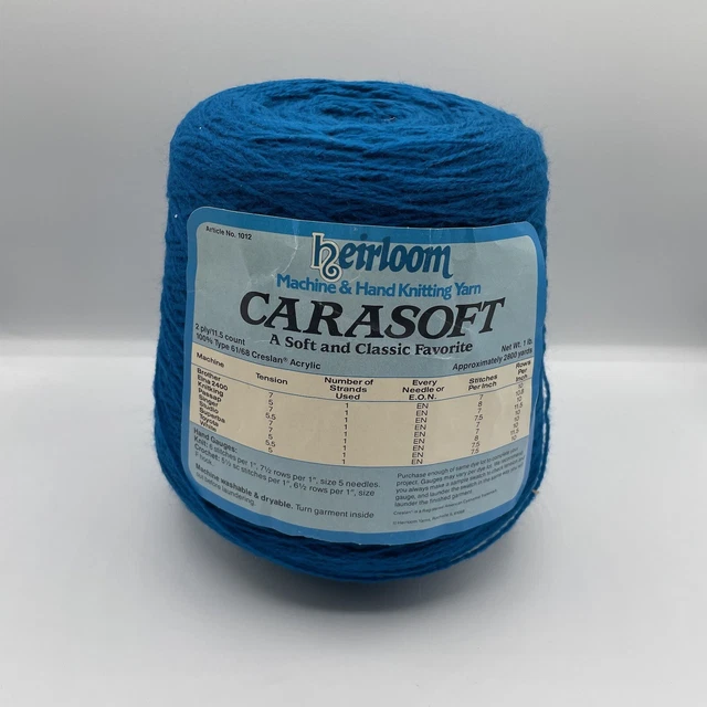 Máquina de acrílico Heirloom Carasoft e hilo tejido a mano 1 lb cono 2 capas de azulado