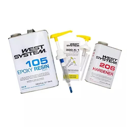 West System Epoxy Resin 105-B Slow Epoxy 206B Hardener & Mini Pump Set 2