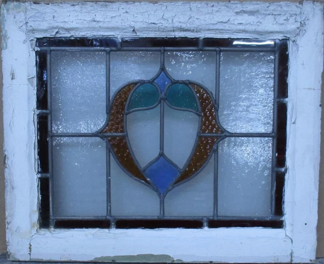 OLD ENGLISH LEADED STAINED GLASS WINDOW Pretty Geometric 20.5" x 16.75"
