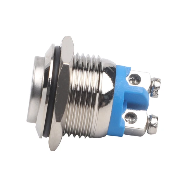 Interrupteur Poussoir LED Bleu 12V 3A Métal - Bouton Momentané Voiture, Klaxon, Lumière, ON/OFF Avec Support 19mm