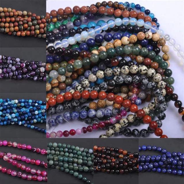 Natural Gemstone Agate Round Spacer Loose Bead Strand 15'' Size 4mm 6mm 8mm 10mm 2