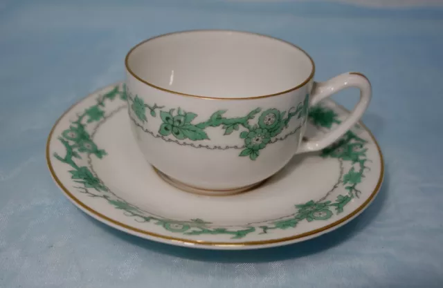 alte Mokkatasse mit Untertasse, Rosenthal, Art Deco, grüne Ranke