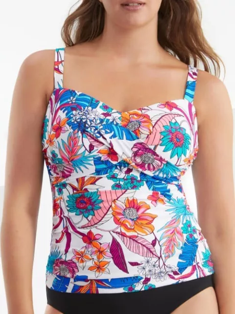 Profile by Gottex WHITE MULTI Bohemian Gypsy Tankini Top, US 36F, UK 36E