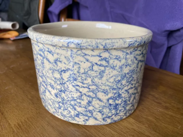 Robinson Ransbottom Pottery Blue Spongeware Crock Roseville, Ohio USA 1 Qt.