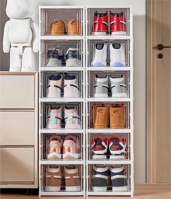 Scatole Scarpe Trasparenti Impilabili - 10 Pezzi, Grigie, Organizer Per Armadio Salvaspazio - Foto 12