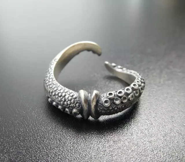 Gothic Detailed Sterling Silver Octopus Suckers Tentacle Ring Adjustable Unisex