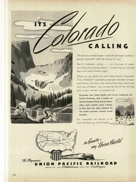 1946 Union Pacific Railroad UP Scenic Colorado Rocky Mountains art Print Ad