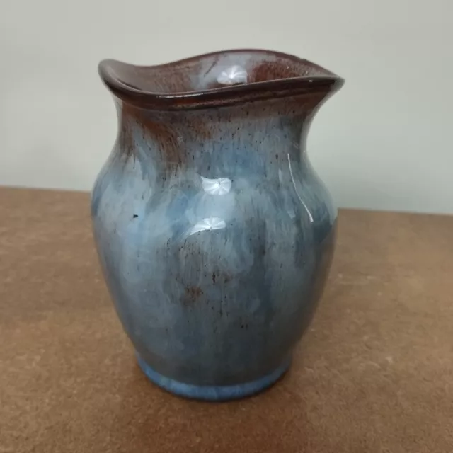 Vintage, Ewenny Welsh Studio Pottery, Blue & Brown 'Pinched' Vase, 12.5cm Tall