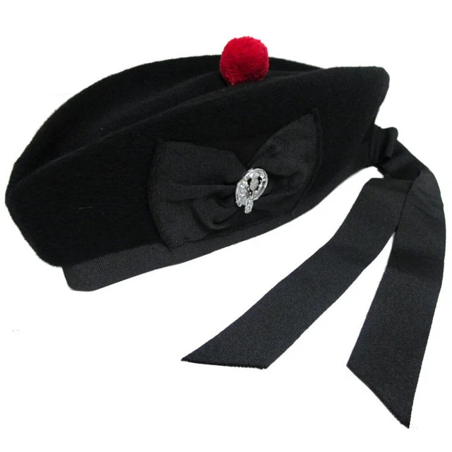 Tartanista Mens Black with Thistle Wool Piper Glengarry Kilt Hats